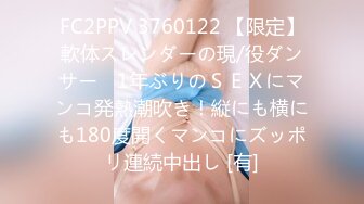 FC2PPV 3760122 【限定】軟体スレンダーの現/役ダンサー　1年ぶりのＳＥＸにマンコ発熱潮吹き！縦にも横にも180度開くマンコにズッポリ連続中出し [有]